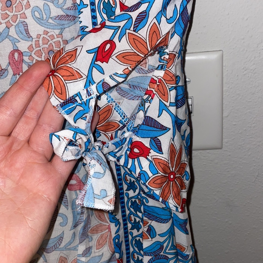 Bohemian Gypsy Floral Print Dress Tie Sleeve Slit - Picture 12 of 15
